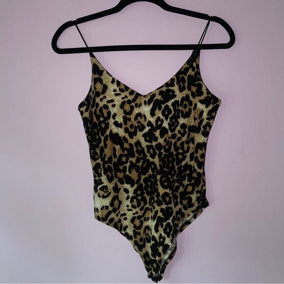 Gaze S Bodysuit Leopard Print V Neck Thin Strap - Picture 1 of 6